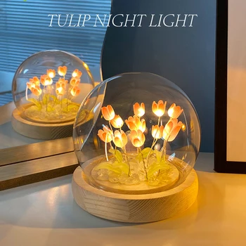 Feito à mão Tulip Luz da Noite DIY lâmpada Tulipa Flores Lâmpada Película termo-retrátil Sala de Casa Decoração Requintada de Presente Para a Mãe, a Namorada de