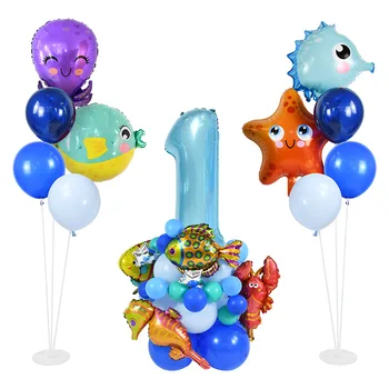 45Pcs/Set Sob o Mar Oceano Mundo Animal Balões Azuis Número de Balão Crianças Felizes Festa de Aniversário, Decoração de chá de Bebê Favor Brinquedos