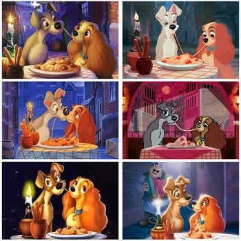 Disney Dama e O Vagabundo Diy Diamante Pintura Kit Engraçado dos desenhos animados Bonitos Cães Total de Diamante Mosaico de Ponto de Cruz, Kit de Bordado da Decoração