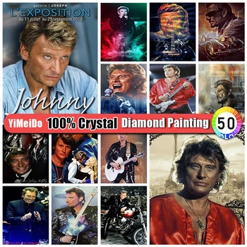 YiMeiDo Rock Estrela Da Música 100% Do Cristal De Diamante Pintura De Retrato Johnny Halliday Bordado De Diamante Guitarra Motocicleta Decoração De Casa