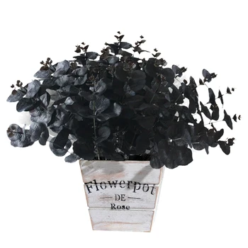 Realista Negro de Eucalipto Folha Bela Eucalipto Ramos Arte Arranjo de Flor DIY de Artesanato Para Casa a Festa de Halloween