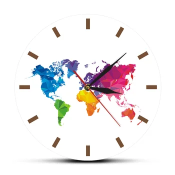 Mundo moderno Mapa de Movimento Silencioso Relógio de Parede Viajar ao Redor do Mapa de Design de Quarto Acrílica Decorativa de Suspensão Relógio Redondo
