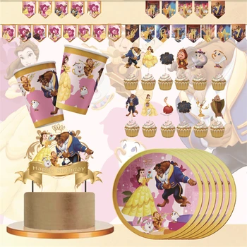 12pcs Cartoon Anime a bela e a fera, a Princesa Bolo Topper Tema barra de chocolate Cupcake Toppers chá de bebê Festa de aniversário de crianças
