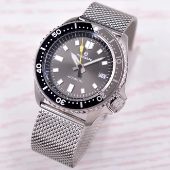 42MM de Luxo Homens Relógios Mecânicos PARNSRPE vidro de Safira NH35A Automatic Mens Watch pulseira em aço mostrador Cinza