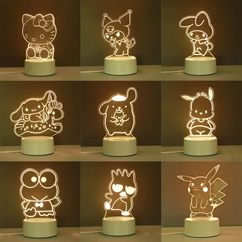 Sanrio 3D a Luz da Noite Acessórios da Hello Kitty Kuromi Minha Melodia Cinnamoroll Anime Beleza Luzes do Quarto de Decoração para Meninas de Presente