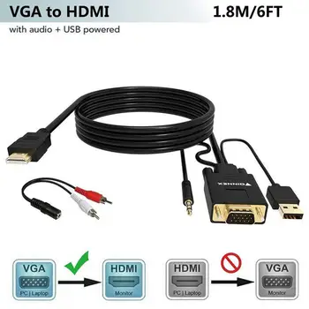 FOINNEX 6FT VGA para HDMI Adaptador/Conversor de Cabo de Áudio,1080P,Converter Fonte de entrada VGA (PC) no Conector HDMI do Monitor,TV.