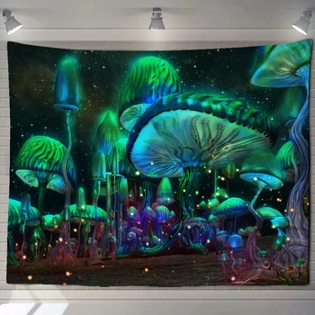 Fluorescente tapeçaria psicodélico do cogumelo coruja de noite pendurar pano de arte de parede decoração casa, decoração de fundo de parede de tapeçaria