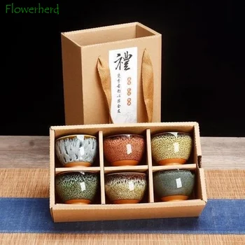 Cerâmica Xícara de Chá de Porcelana, Xícaras Teaware Kung Fu Conjunto de Chá Copa do Agregado familiar do Forno Alteração do Esmalte da Cerâmica Xícara de Chá de Conjunto de 6