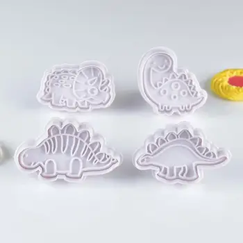 4Pcs/Set 3D Dinossauro Cookie Cortadores de Sobremesa Bolo Fondant em Relevo Molde de Bolo de Decoração de Cozinha Moldes de Açúcar Ferramentas