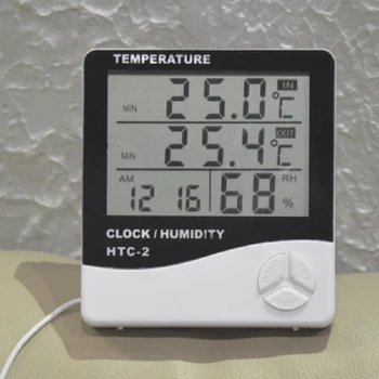 Higrômetro termômetro Medidor Digital de Dupla Sonda de Temperatura Sensor de Relógio de Meteorologia Tempo de LCD de Trabalho Relógios de Mesa