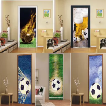 Criativo de Futebol Porta Etiqueta Auto-Adesiva de PVC Impermeável papel de Parede para Casa Adesivo de Parede Decorativo na Porta do Quarto Poster