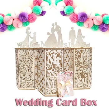 Cartões de casamento Caixa de Mr e Mrs fontes do Casamento de DIY Casal Malha Cartão de visita Caixa de Madeira de Aniversário, Decoração de festas