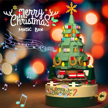 Árvore de natal de Giro Caixa de Música Blocos de Construção Amigos do Papai Noel de Natal Brilhando Tijolos de Brinquedos Com Luz LED Crianças Meninas