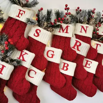 Natal A Meias De Tricô Vermelho Floco De Neve Letras Do Alfabeto Decoração De Natal Para A Casa De Natal Enfeite De Árvore De Natal Natal Dom C4m9