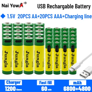2021 AA + AAA grande capacidade de 6,8/4,8 a Ah de íon de lítio recarregável bateria de 1,5 V USB rápido carregamento, bateria de iões de lítio+de Carregamento da linha