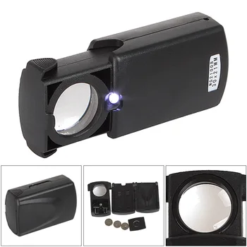 30X Puxe-tipo de Jóias lente de aumento,Mini Bolso de Mão, Lupa,Microscópio Portátil Lupa Óptica da Lente Ferramenta com Luz LED