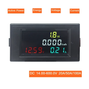 Alimentação de DC Medidor de Energia do Monitor Voltímetro Amperímetro 4 em 1 DC 14.00-600.0 V 20A/50A/100A Volt Amp Watt KWH Monitor