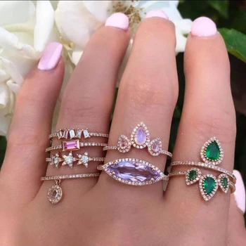 Verde branco zircônia cúbica de gota de lágrima cz anel para as mulheres dedo de jóias de casamento noivado banda de alta qualidade anéis