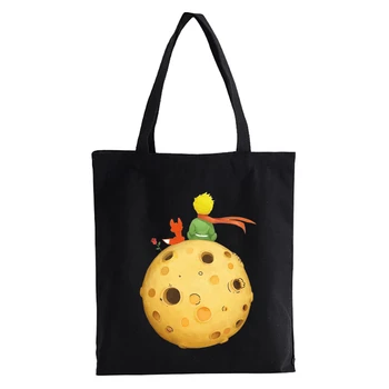 Pequeno Príncipe Arte de Impressão Ombro Saco de Lona Cartoon Estética Kawaii Mulheres Shopper bag de Grande Capacidade, Casual, bolsa sacola