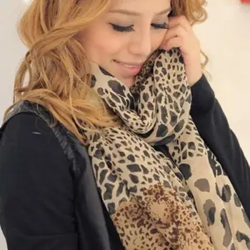 Moda Elegante das Mulheres de Leopardo Chiffon de Pescoço comprido Grande Lenço de Moldar Xale Roubou Lenços Envolve mulheres do sexo feminino