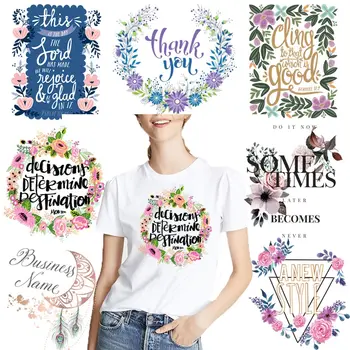 Bela Flor Textos de Ferro Sobre as Transferências Para o Vestuário de DIY Lavável Calor Adesivos Em T-shirt Design Bonito Manchas Na Roupa