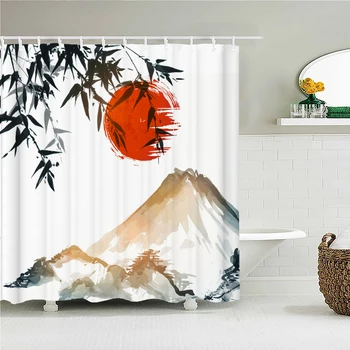 Estilo japonês Cortina de Chuveiro do Monte Fuji e Floral Print Poliéster Impermeável Cortina de Chuveiro de Decoração de Casa de cortina de la ducha