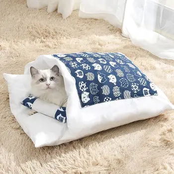 Quatro Estações Japonês Cama do Gato de Inverno Removível Quente Gato Saco de Dormir, o Sono Profundo Cão de Estimação Cama de Gatos de Casa Ninho da Almofada com o travesseiro