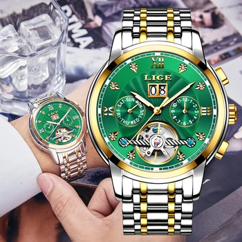 Relógio Masculino LIGE Homens Relógio Mecânico Turbilhão Marca de Moda de Luxo Aço Inoxidável Relógios Desportivos Automática Mens Watch