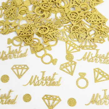 100Pcs de Brilho de Ouro recém-Casadas Anel de Diamante de Papel Confete para o Casamento, Enfeites de Mesa Engajamento Hen Party Tabela de Dispersão