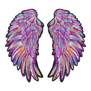 Novo Colorido arco-íris de Penas de asa de Lantejoulas Bordadas Patches Costurar Ferro Em Emblemas Para vestuário de Diy Apliques de Artesanato Decoração Adesivos