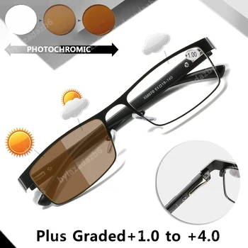 Óculos De Leitura Mudança Da Cor Do Metal Óptico De Moldura Para Os Homens Camaleão Óculos Com Presbiopia +1.0 + 4.0
