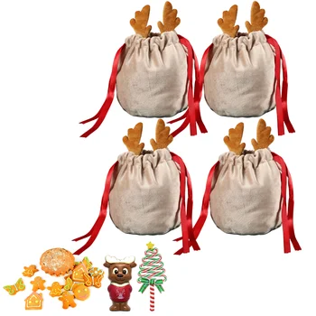 Soft Cute Veludo Natal Antler Sacola Para Doces De Decoração De Natal Enfeite De Festa Decoração De Favores Crianças Saco Do Presente