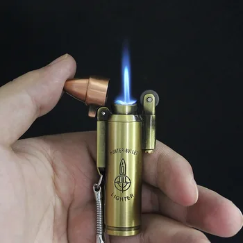 Mini Criativo em forma de Bala de Metal mais leve do Keychain Permeável Gás Butano Isqueiro Novidade Personalidade de Fumar Conjunto de Macho de Pequeno Presente