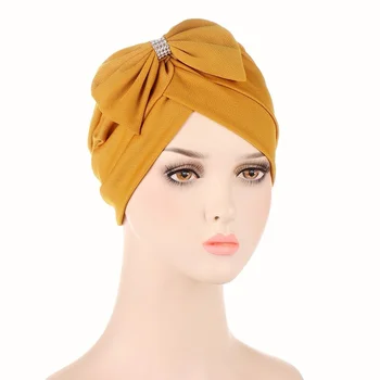 KepaHoo 2022 Novo Bow-tie, de Mulheres de Turbante Caps Elástico Diamantes Feminino Headwrap Bonnet Perda de Cabelo Câncer de Headwear Véu Muçulmano