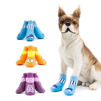Pequeno Cão de Estimação Meias Cartton Design 4pcs/Set Impermeável Cachorro Sapatos Casuais para o Outono/Inverno de Estimação Meias para Cães Filhotes