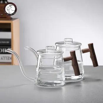 Longa-murmurou Mão-Café preparado Pote com Orelhas e Multa-boca Pote de Vidro resistente ao Calor Chá, Chaleira Multi-funcional de Café Utensílio