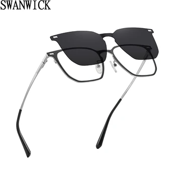 Swanwick feminino total quadro de praça óculos de sol para mulheres metal polarizada clipe de óculos homens óptica, verde, azul, 2023 estilo de verão