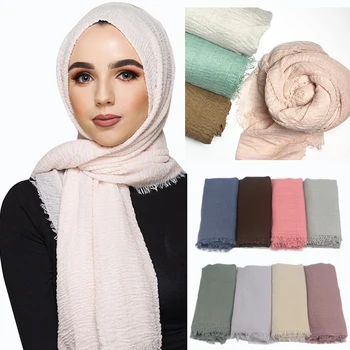Muçulmano Dobra Hijab Lenço Mulheres Sólido Simples Lenço De Cabeça, Lenços De Algodão Longos Xales E Molda O Turbante Foulard Femme