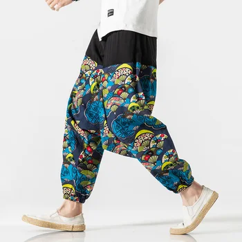 MRGB dos Homens de Moda de Tornozelo Comprimento de Calças Chinês Guindaste de Impressão Gráfica de Hip Hop Homem Calças de Harém de Primavera Verão de grandes dimensões Homens Calças