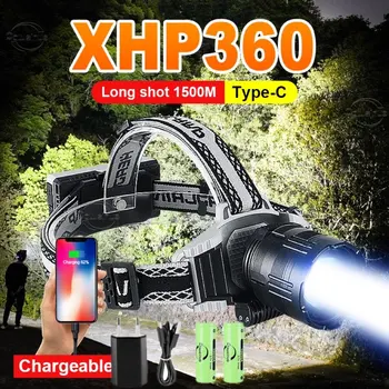Poderoso XHP360 Farol de LED USB 18650 Recarregável Farol Impermeável Camping Lanterna Zoomable Cabeça de Lâmpada de Lanterna de Pesca