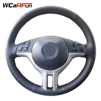 WCaRFun DIY Nome Personalizado Costurada à Mão, em Preto Couro Artificial Carro Cobertura de Volante para BMW E39 E46 325i E53 X5