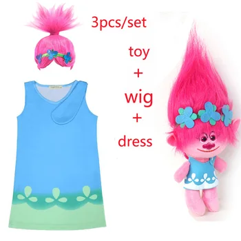 Crianças trolls Vestido de brinquedo Trajes de Verão Meninas de vestido Para Festa de Crianças de papoula Vestidos de renda Vestido de Princesa Vaiana Vestido de Festa