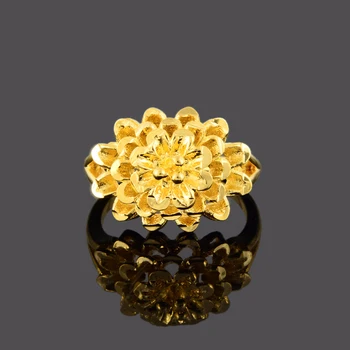 Quente novo de Qualidade Superior Anéis de Ouro 24K Anéis coloridos de Flores Para os Amantes de Senhoras de Jóias de Casamento das Mulheres Anéis de Presente