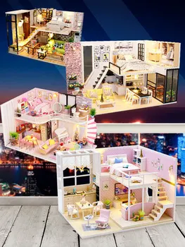 Presente de natal Diy Casa de Boneca Diy de Mobília em Miniatura em 3D de Madeira, Miniaturas Casa de bonecas Brinquedos para Crianças, Presentes de Aniversário