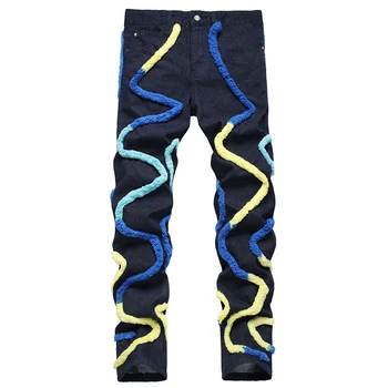 Europeia Personalidade Lagarta Listrada Jeans Slim Meados De Cintura Casual Trecho De Hip Hop A Lápis, Calças