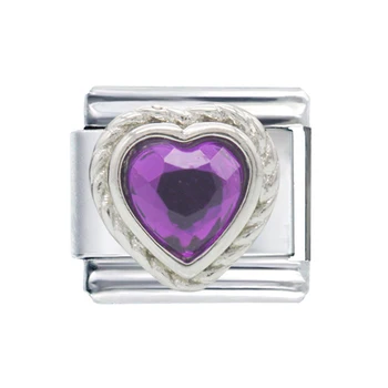 Atacado Composta Links Clássico 9mm Púrpura do Amor do Coração de fevereiro de Pedra Bracelet italiano do Encanto Ajuste de Zoppini