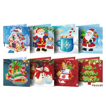 5D DIY Diamante Pintura de Cartão de Saudação Mosaico de Santa Claus cartões de Natal 8pcs Feliz Natal Bordados Kit de Presente de Aniversário