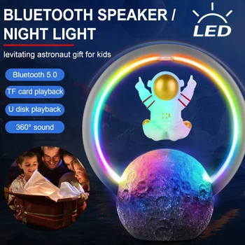 Magnética de Levitação de Astronauta Atmosfera Lâmpada sem Fio Bluetooth alto-Falante RGB CONDUZIU a Luz da Noite 