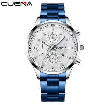 Novo CUENA Relógios de Homens de marcas de Luxo Chronograph Mens Relógios Desportivos Integral à prova d'água em Aço Quartzo Relógio masculino Relógio Masculino