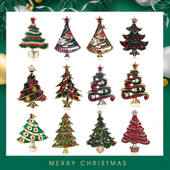 Requintado Luxo de Natal Feliz Esmalte Pinos Coloridos Strass para Homens e Mulheres Árvore de Natal Traz a Festa de Ano Novo de Presente